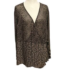 J Jill Plus Size 18W 18 Floral Wrap Blouse Top Sheer Long Sleeve Whimsygoth